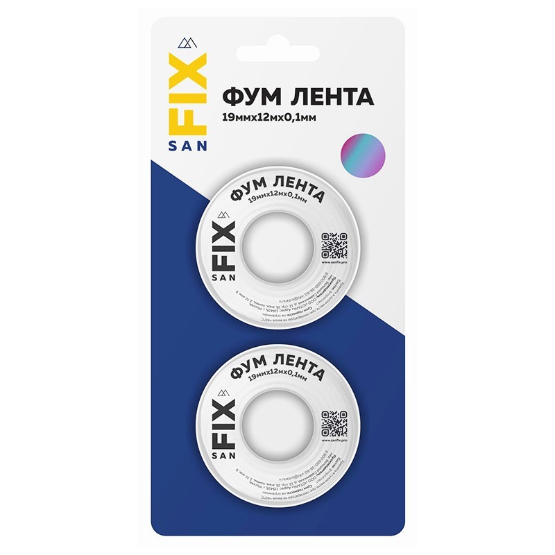 Лента ФУМ SANFIX 19мм х12м х0,1 мм 0,3г/см3, 2 катушки в блистере-1