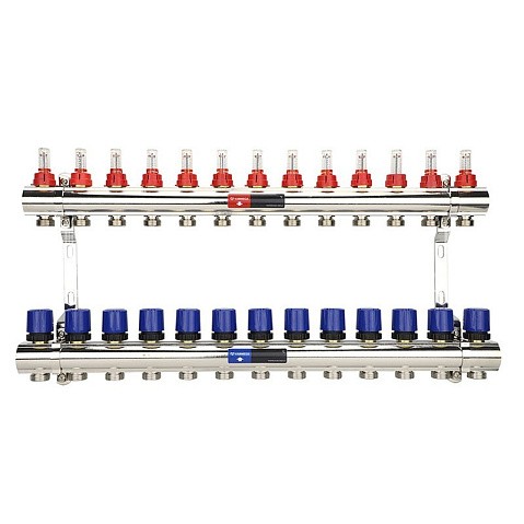 Коллекторная группа из латуни DN 25-13 вых. G-3/4'' евроконус, с расходомерами, без дренажного крана и воздухоотводчика VARMEGA VM15413 купить в Волгограде | "Проконсим"