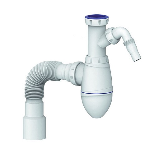 Сифон для умывальника Unicorn А520V, 40х50 гибкий отвод, 1 1/2'' х40 с отводом для стиральной машины преходник 40х32 купить в Волгограде | "Проконсим"