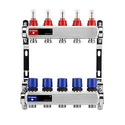  Коллекторная группа из нержавеющей стали DN 25-5 вых. G-3/4'', евроконус, с расходомерами, без дренажного крана и воздухоотводчика, VARMEGA VM15105 (930416003) со склада Проконсим в Волгограде