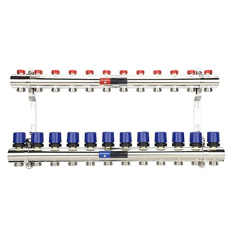 Коллекторная группа из латуни DN 25-12 вых. G-3/4'' евроконус, без расходомеров, без дренажного крана и воздухоотводчика VARMEGA VM15812 купить в Волгограде | "Проконсим"