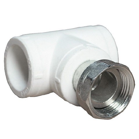 Тройник комбинированный ПП 20-1/2'' PN 25 с накидной гайкой белый VALFEX  купить в Волгограде | "Проконсим"