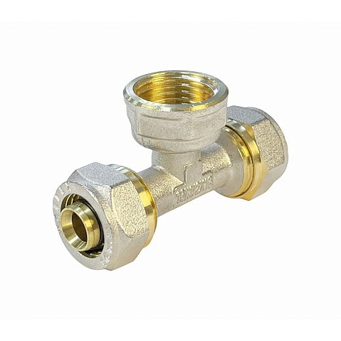 Тройник латунный для PEX труб 20-1/2''-20 PN 10 обжимной никелированный Valfex VF.332.N  купить в Волгограде | "Проконсим"