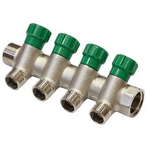 Коллектор латунный никелированныйDN 20 4 выхода G 1/2'' с запорными клапанами плоское присоединение отвода,SGL купить в Волгограде | "Проконсим"