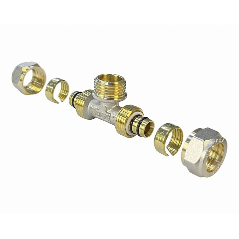 Тройник латунный для PEX труб 20-1/2''-20 PN 10 обжимной никелированный Valfex VF.333.N  купить в Волгограде | "Проконсим"