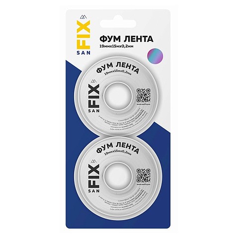 Лента ФУМ SANFIX 19мм х15м х0,2 мм 0,3г/см3, 2 катушки в блистере купить в Волгограде | "Проконсим"