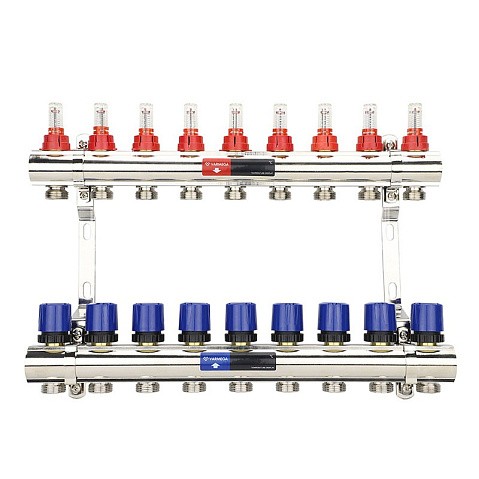 Коллекторная группа из латуни DN 25-9 вых. G-3/4'' евроконус, с расходомерами, без дренажного крана и воздухоотводчика VARMEGA VM15409 купить в Волгограде | "Проконсим"
