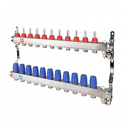  Коллекторная группа из нержавеющей стали DN 25-11 выходов G-3/4'', с расходомерами, с дренажным краном и воздухоотводчиком, евроконус, MVI MS.711.06 (922101671) со склада Проконсим в Волгограде