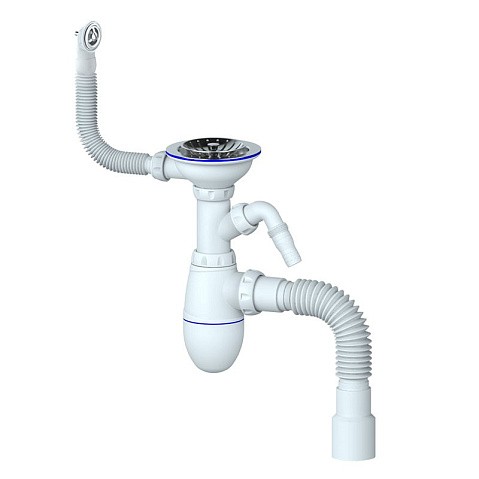 Сифон для мойки Unicorn В436V, 40х50 гибкий отвод, 3 1/2'' х40 с отводом для стиральной машины, круглый перелив купить в Волгограде | "Проконсим"