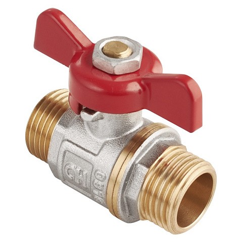 Кран латунный шаровой MVI AquaHit BV.315.04 DN 15 PN 25 бабочка штуцер-штуцер полнопроходной никелированный купить в Волгограде | "Проконсим"