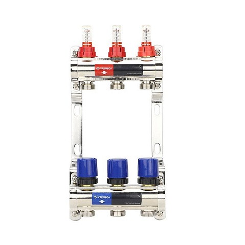 Коллекторная группа из латуни DN 25-3 вых. G-3/4'' евроконус, с расходомерами, без дренажного крана и воздухоотводчика VARMEGA VM15403 купить в Волгограде | "Проконсим"
