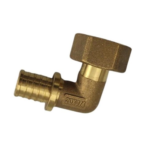 Угольник латунный для PEX труб  20-1/2''  PN 16  под надвижную гильзу с накидной гайкой  РосТурПласт купить в Волгограде | "Проконсим"