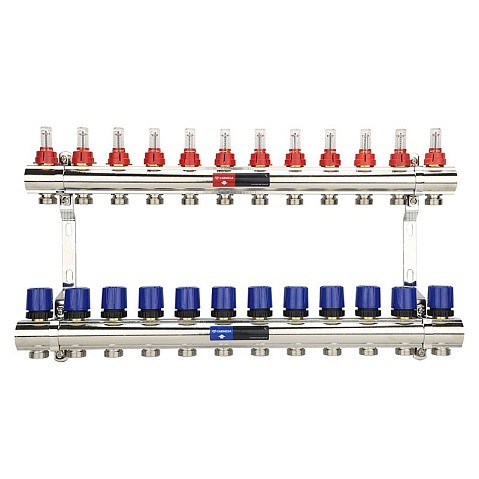 Коллекторная группа из латуни DN 25-12 вых. G-3/4'' евроконус, с расходомерами, без дренажного крана и воздухоотводчика VARMEGA VM15412 купить в Волгограде | "Проконсим"
