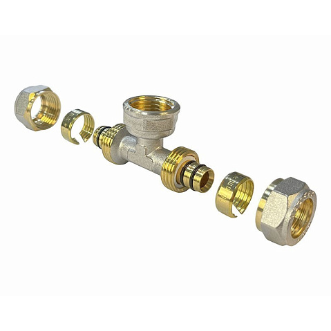 Тройник латунный для PEX труб 16-1/2''-16 PN 10 обжимной никелированный Valfex VF.332.N  купить в Волгограде | "Проконсим"