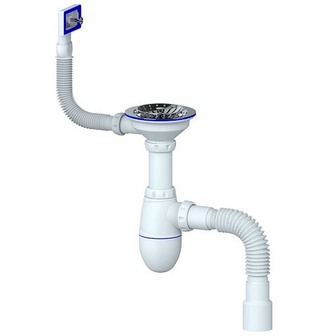 Сифон для мойки Unicorn В425, 40х50 гибкий отвод, 3 1/2'' х40 чаша из нержавеющей стали, прямоугольный перелив купить в Волгограде | "Проконсим"