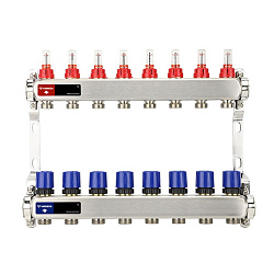  Коллекторная группа из нержавеющей стали DN 25-8 вых. G-3/4'', евроконус, с расходомерами, без дренажного крана и воздухоотводчика, VARMEGA VM15108 (930416006) со склада Проконсим в Волгограде
