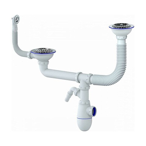 Сифон для двойной мойки Unicorn Y710V, без отвода, 3 1/2'' х40 с отводом для стиральной машины, круглый перелив купить в Волгограде | "Проконсим"