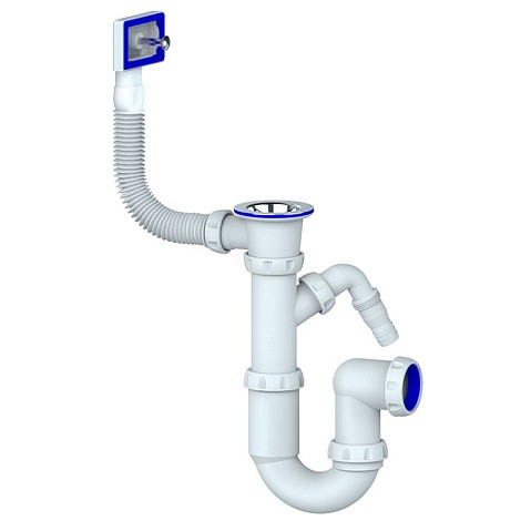 Сифон для мойки Unicorn Y440V, 1 1/2'' х40 без отвода, чаша из нержавеющей стали с отводом для стиральной машины, прямоугольный перелив купить в Волгограде | "Проконсим"