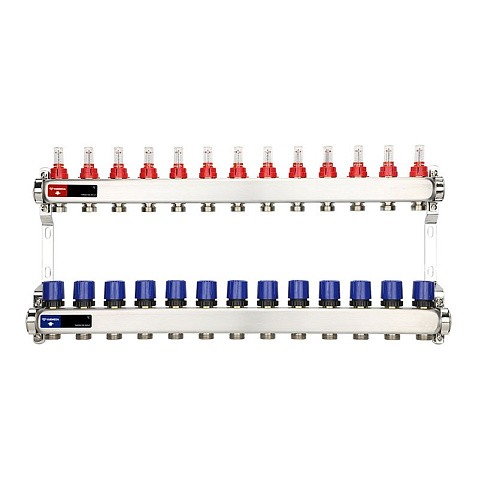 Коллекторная группа из нержавеющей стали DN 25-13 вых. G-3/4'' евроконус, с расходомерами, без дренажного крана и воздухоотводчика VARMEGA VM15113 купить в Волгограде | "Проконсим"