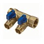 Коллектор латунный DN 20 2 выхода G 1/2'' с шаровыми кранами синяя ручка плоское присоединение отвода SGL