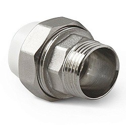  Муфта комбинированная ПП 20-1/2'' PN 25, разъёмная, с наружной резьбой, белая, Pro Aqua PA21008  (251239701) со склада Проконсим в Волгограде