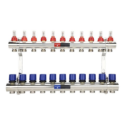 Коллекторная группа из латуни DN 25-11 вых. G-3/4'' евроконус, с расходомерами, без дренажного крана и воздухоотводчика VARMEGA VM15411 купить в Волгограде | "Проконсим"