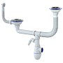 сифон для двойной мойки Unicorn В710V, 40х50 гибкий отвод, 3 1/2'' х40 с отводом для стиральной машины, круглый перелив