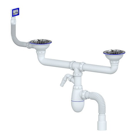сифон для двойной мойки Unicorn В730VР, 40х50 гибкий отвод, 3 1/2'' х40 с отводом для стиральной машины, прямоугольный перелив купить в Волгограде | "Проконсим"