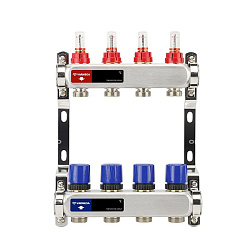  Коллекторная группа из нержавеющей стали DN 25-4 вых. G-3/4'', евроконус, с расходомерами, без дренажного крана и воздухоотводчика, VARMEGA VM15104 (930416002) со склада Проконсим в Волгограде