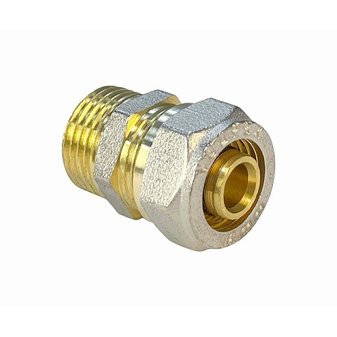 Муфты латунные для PEX труб DN 16-32 PN 10 обжимные никелированные с наружной резьбой Valfex VF.301.N купить в Волгограде | "Проконсим"