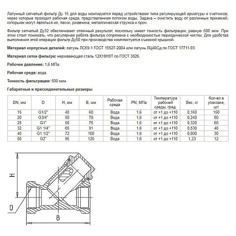 Фильтр сетчатый латунный DN 40 PN 25(16) муфта-муфта БАЗ купить в Волгограде | "Проконсим"