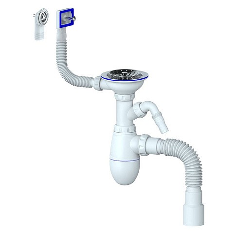 Сифон для мойки Unicorn В427Р, 40х50 гибкий отвод, 3 1/2'' х40 с отводом для стиральной машины, круглый и прямоугольный перелив купить в Волгограде | "Проконсим"